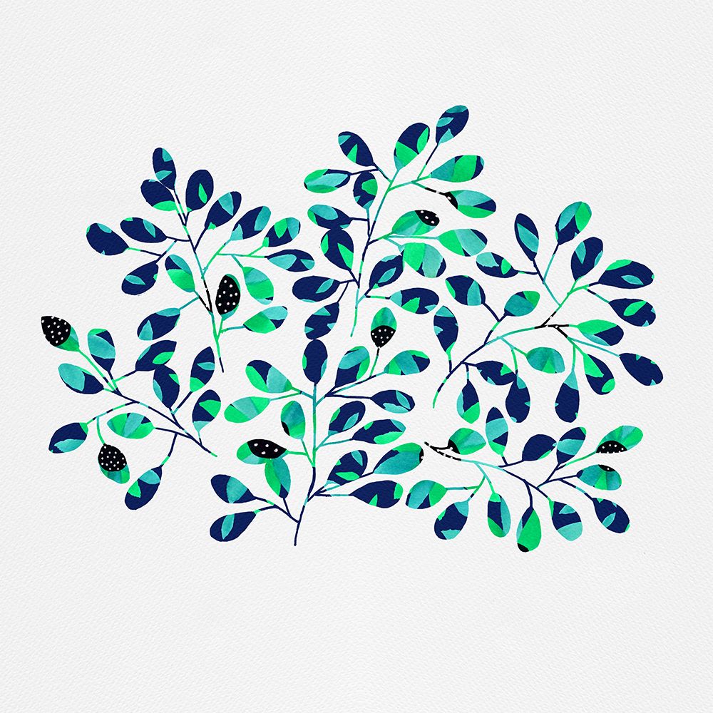 Polka Dot Leaf Sprig Blue Green art print by Michele Channell for $57.95 CAD
