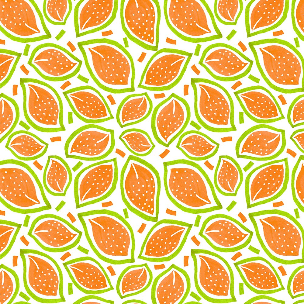 Melon Scattered Leaves Polka Dot art print by Michele Channell for $57.95 CAD