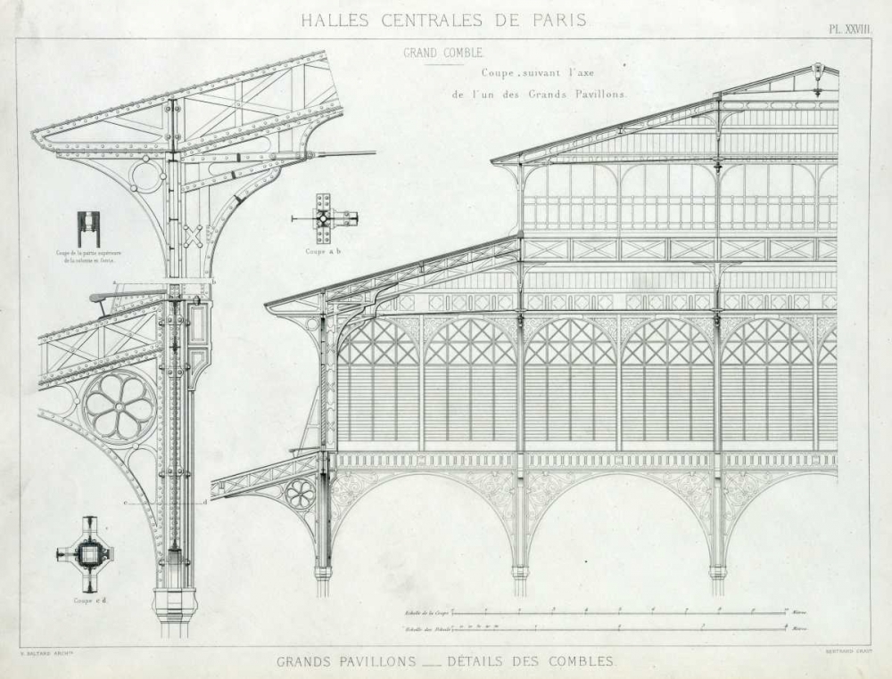 Les Halles, Paris, Grand Pavilion Details art print by Victor Baltard for $57.95 CAD