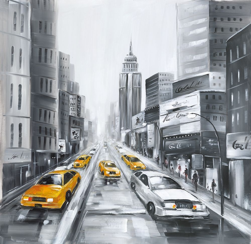 GRAYSCALE STREET WITH YELLOW CARS art print by Atelier B Art Studio for $57.95 CAD