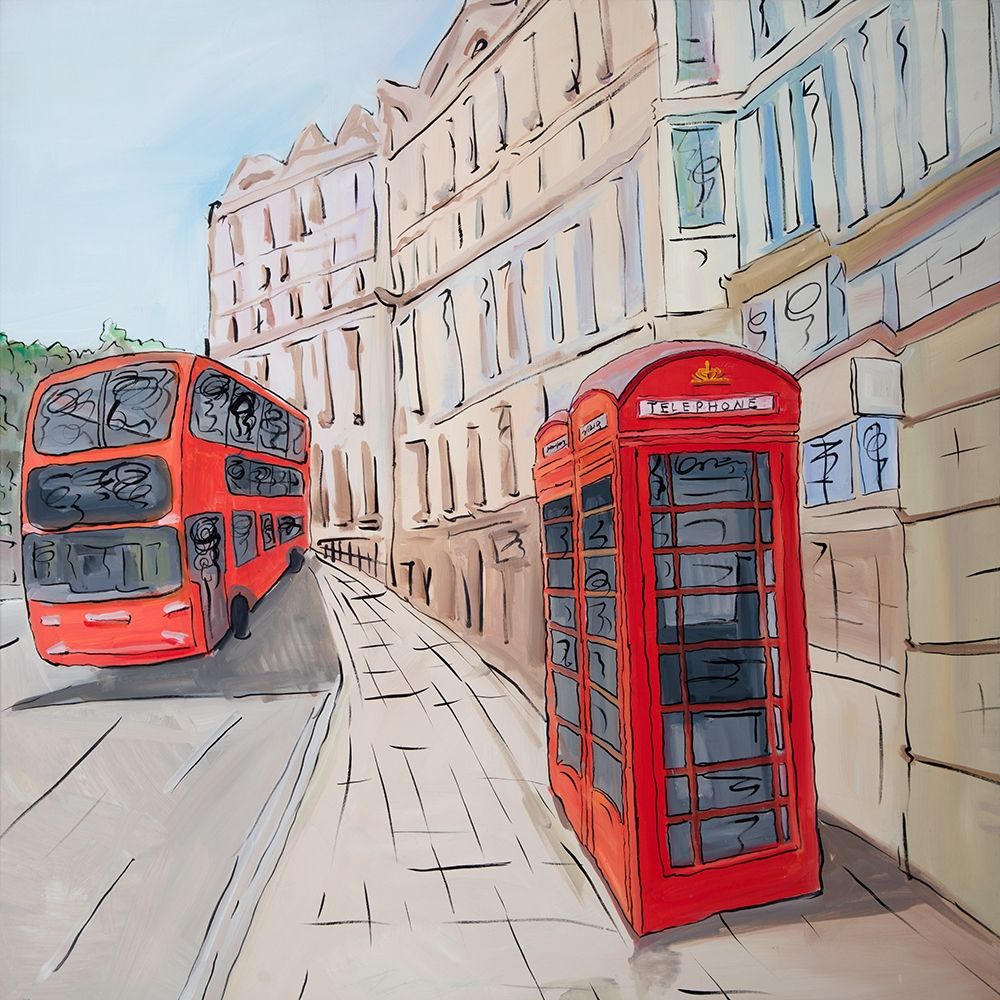 LONDON BUS AND TELEPHONE BOOTH  art print by Atelier B Art Studio for $57.95 CAD