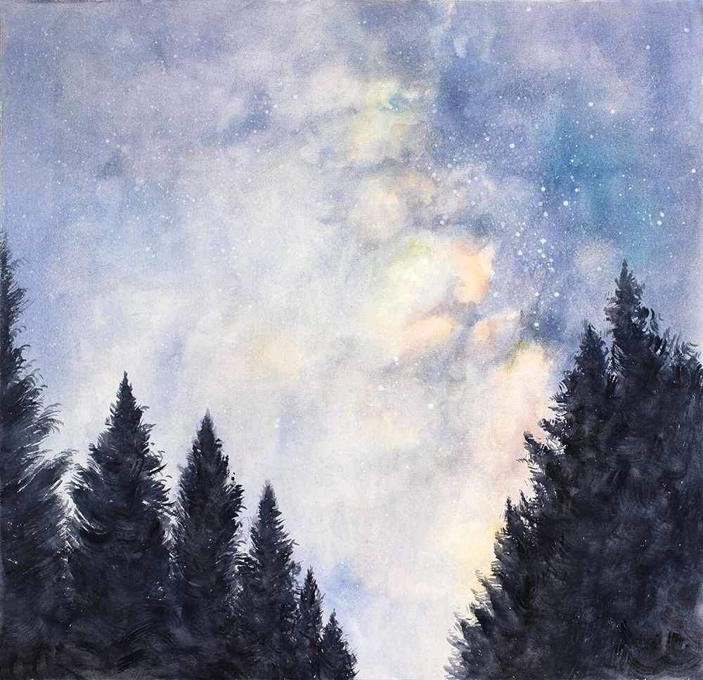 STARRY SKY IN A DARK FOREST art print by Atelier B Art Studio for $57.95 CAD