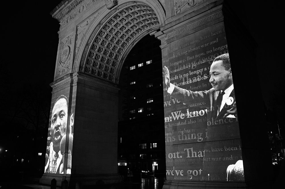 Martin Luther King Jr Projection on the Washington Square Arch NYC art print by Phil Maier for $57.95 CAD