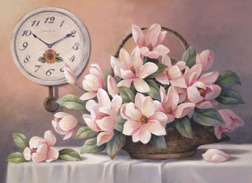 Magnolias and Clock art print by Unknown for $57.95 CAD
