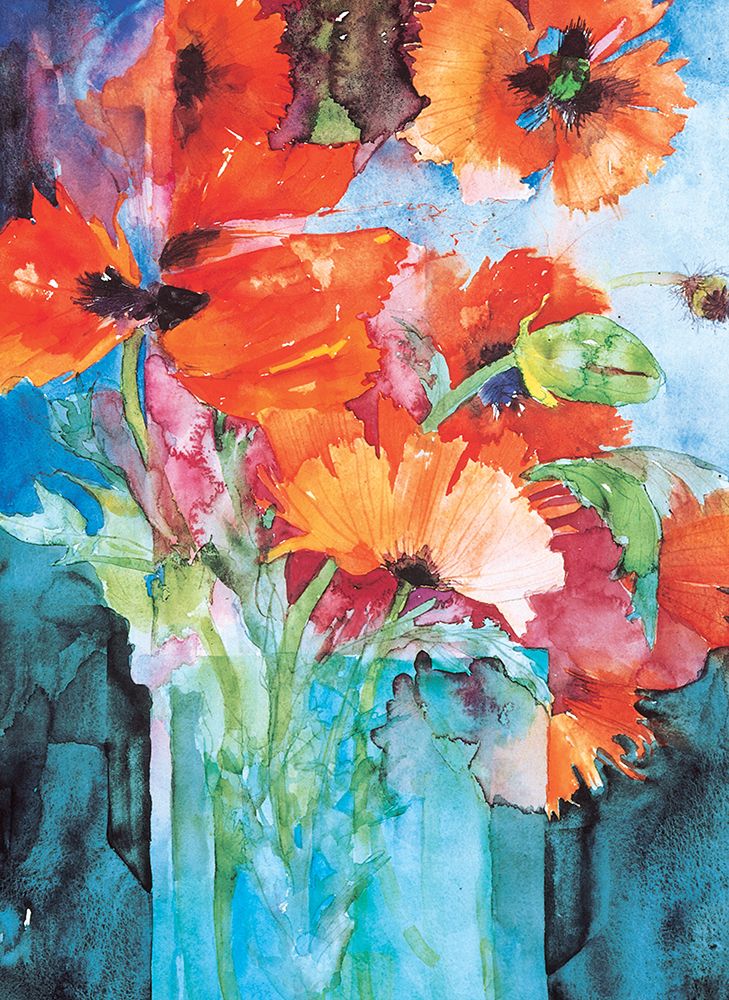 Orange And Blue Floral art print by Unknown for $57.95 CAD