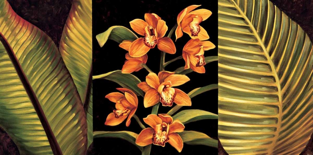Orange Orchids and Palm Leaves art print by Rodolfo Jimenez for $57.95 CAD