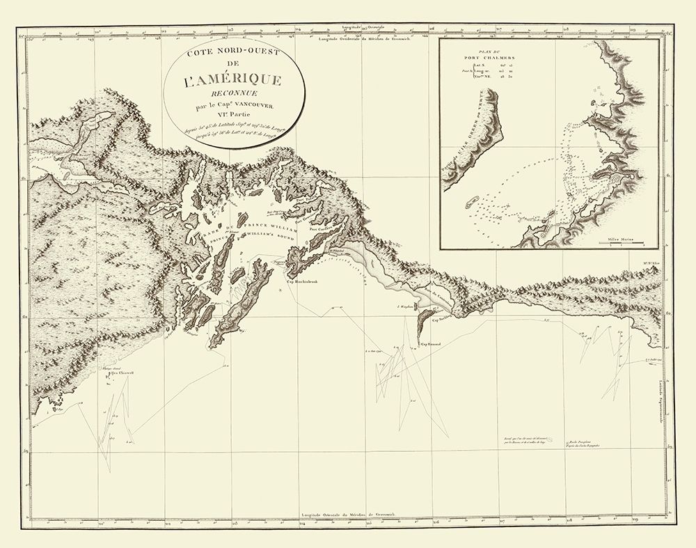 Prince WilliamS Sound Alaska - Vancouver 1800 art print by Vancouver for $57.95 CAD