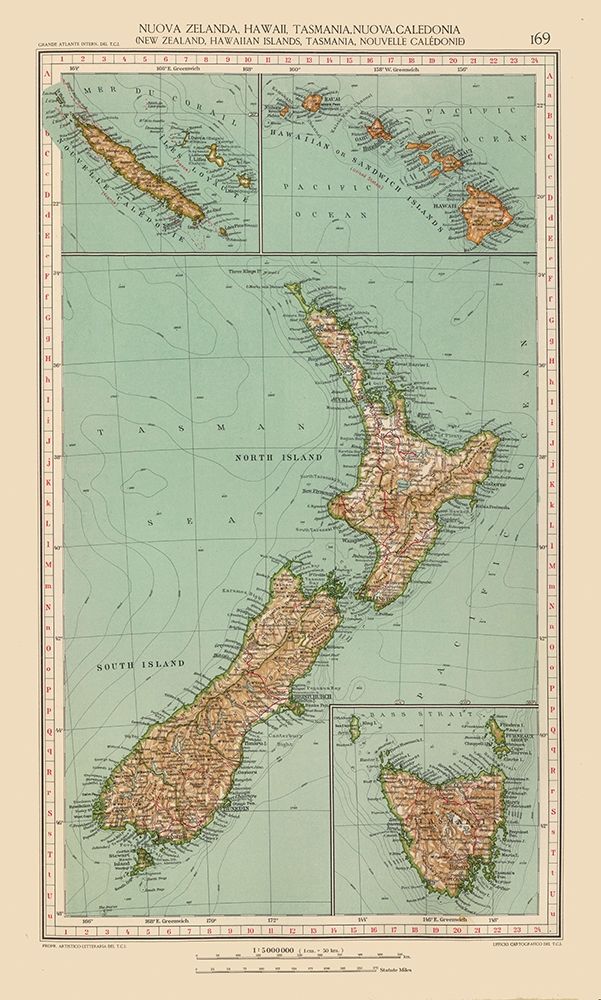 Hawaii New Zealand New Caledonia Tasmania - Santini 1794  art print by Unknown for $57.95 CAD