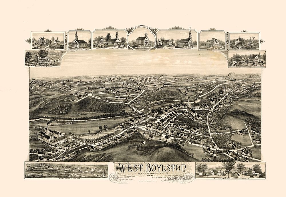 West Boylston Massachusetts -1891 art print by Unknown for $57.95 CAD