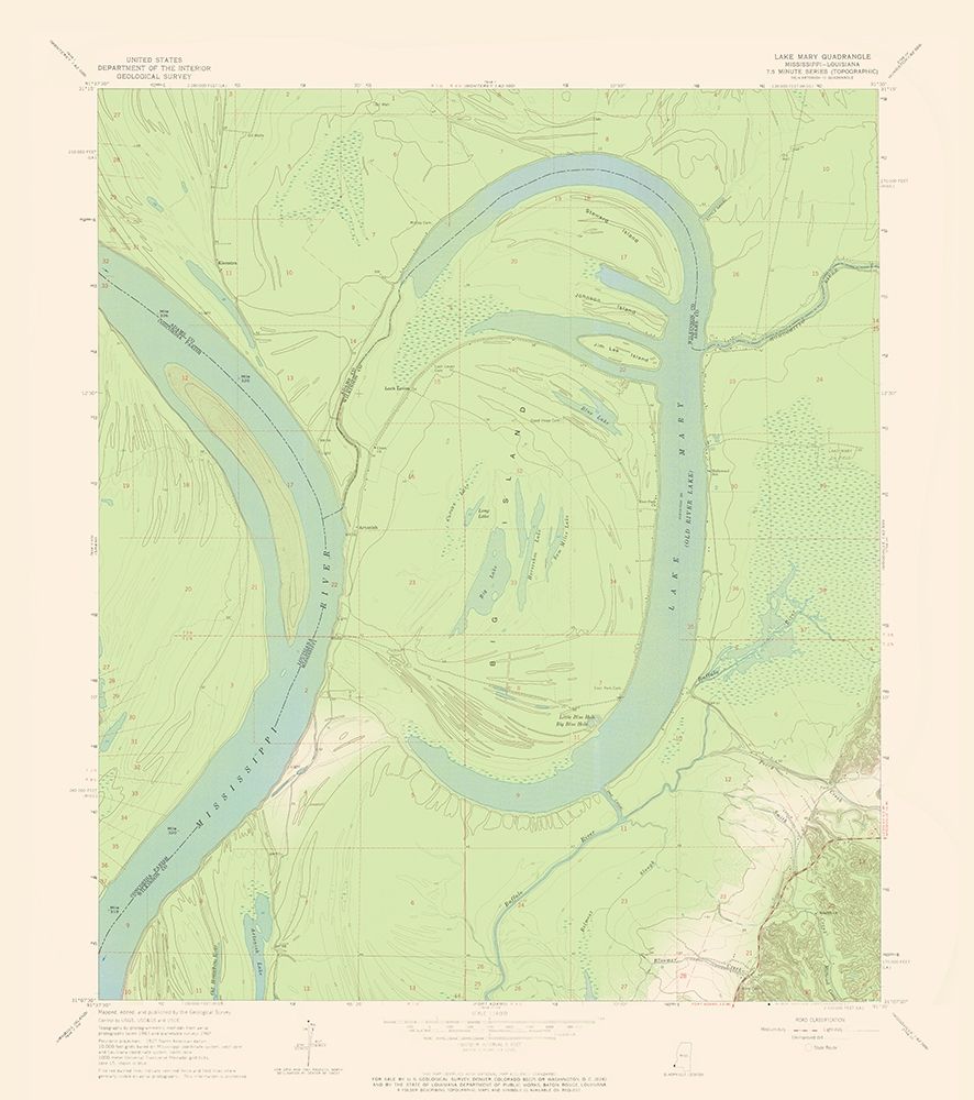 Lake Mary Mississsippi Quad - USGS 1965 art print by USGS for $63.95 CAD