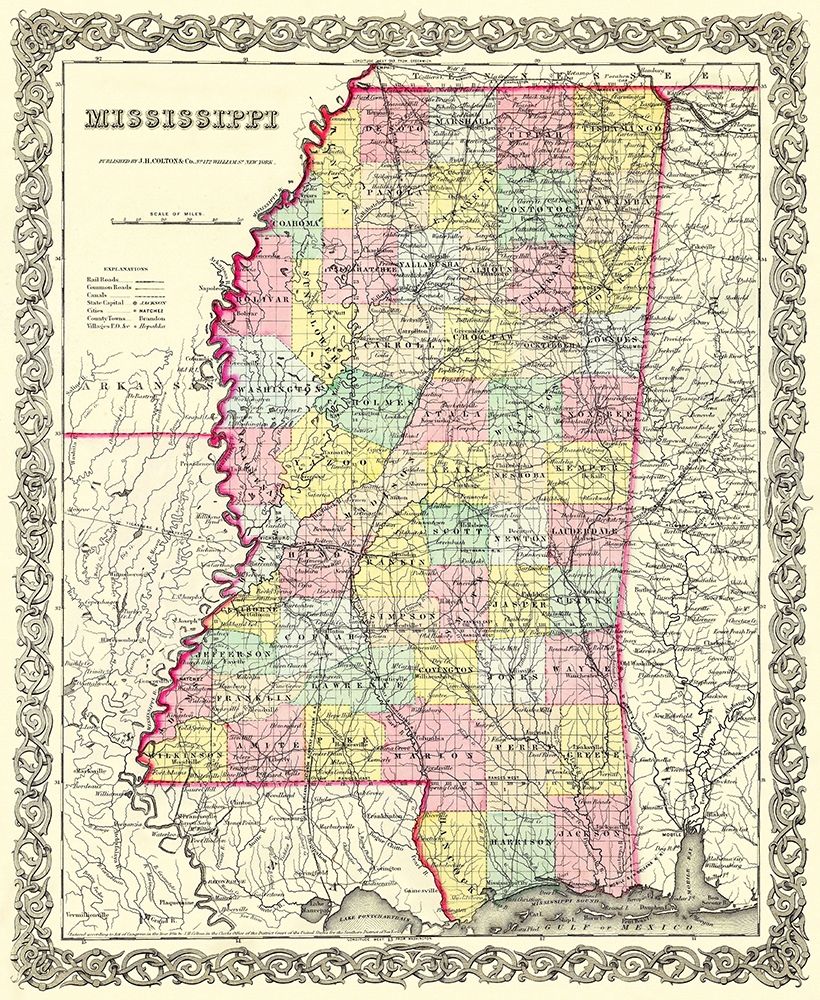 Mississippi - Colton 1855 art print by Colton for $63.95 CAD
