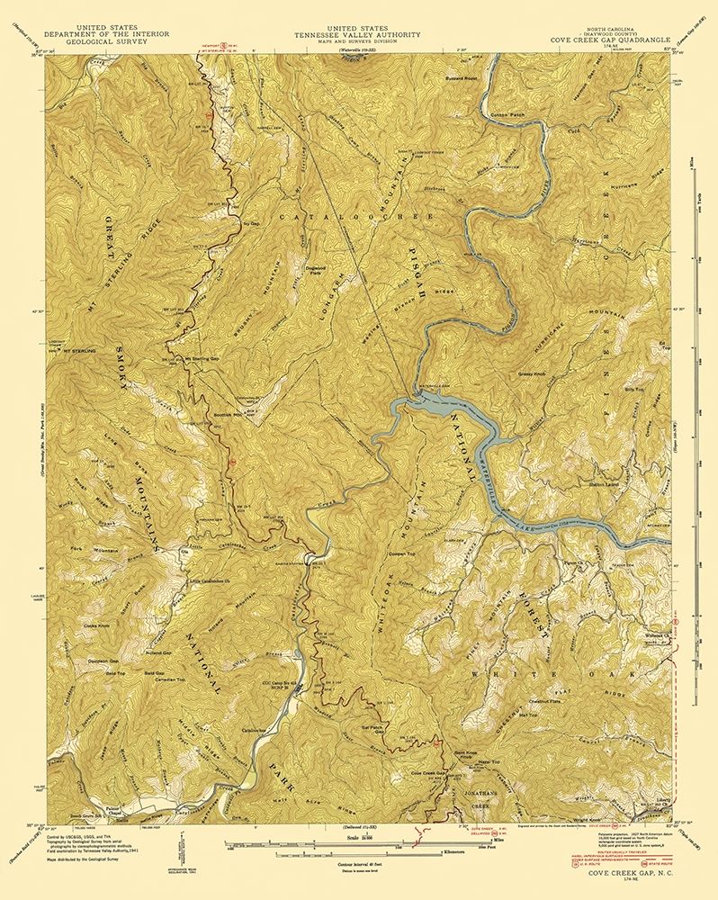Cove Creek Gap North Carolina Quad - USGS 1935 art print by USGS for $63.95 CAD