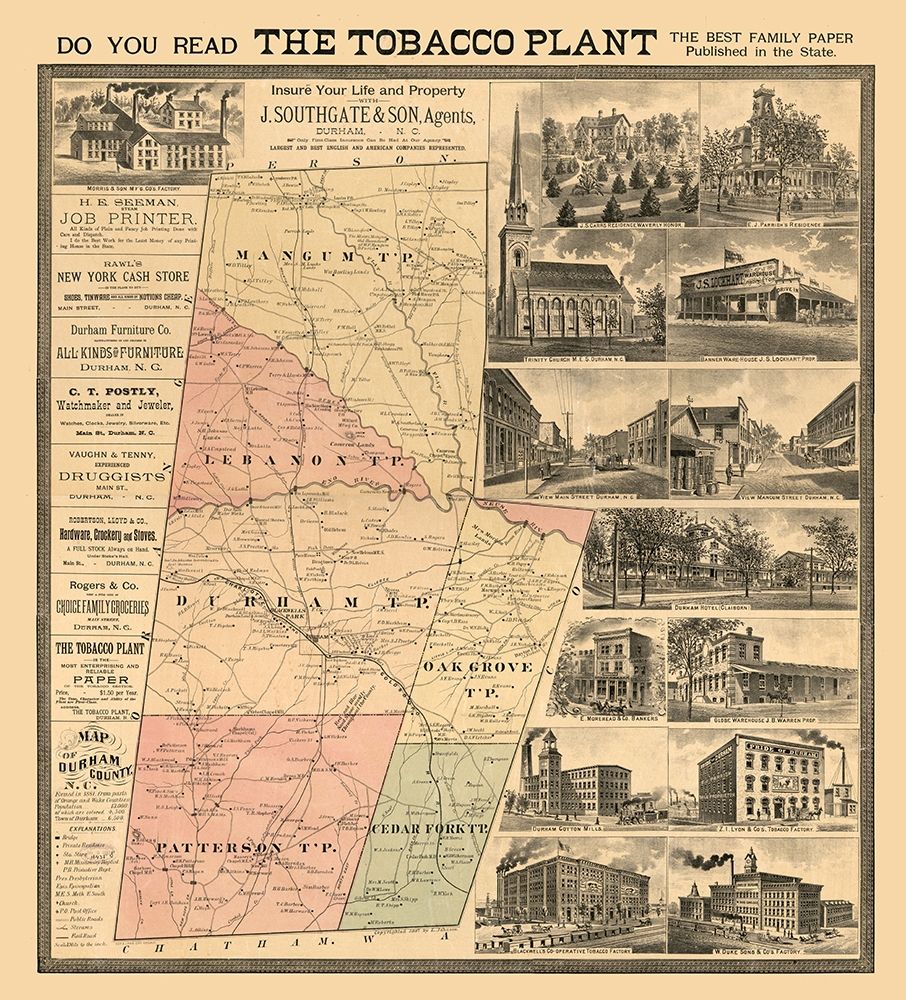 Durham County County North Carolina - Johnson 1887  art print by Johnson for $57.95 CAD