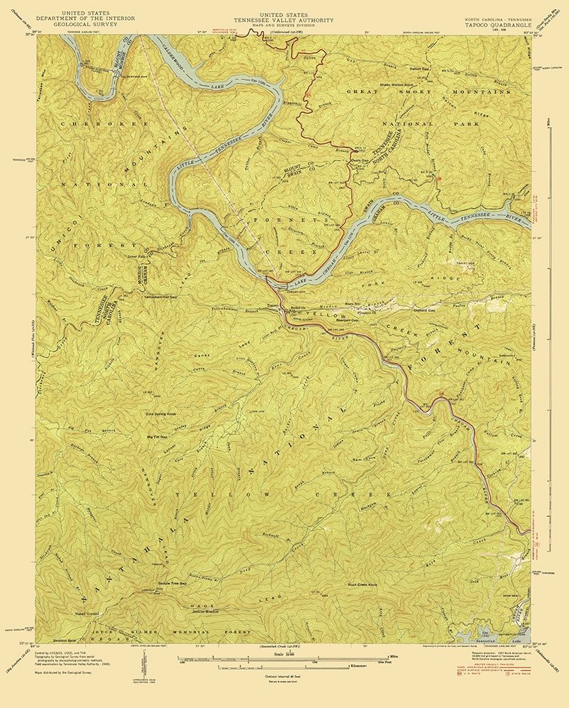 Tapoco North Carolina Tennessee Quad - USGS 1940 art print by USGS for $63.95 CAD