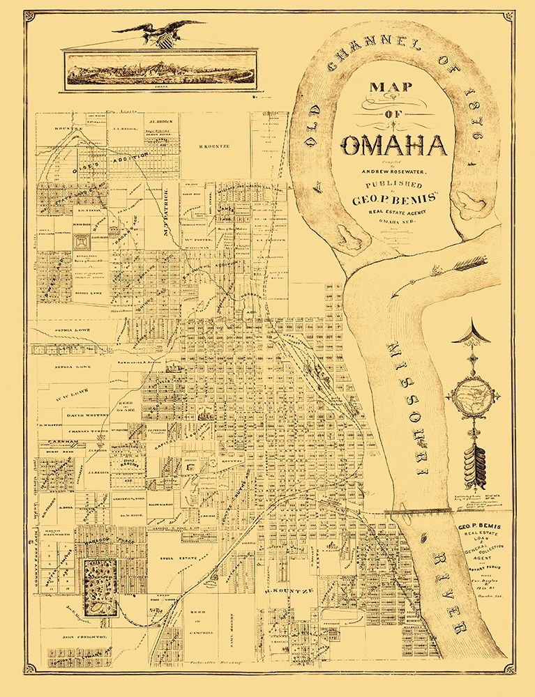Omaha Nebraska - Bemis 1876 art print by Bemis for $57.95 CAD