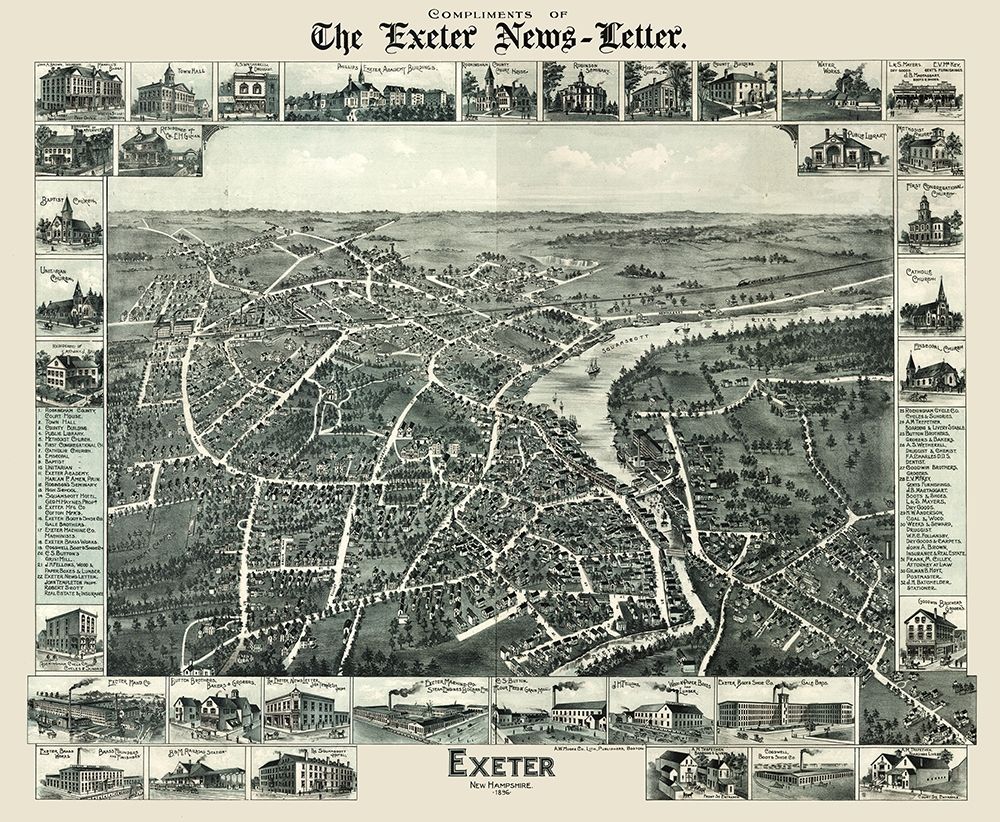 Exeter New Hampshire - Moore 1896  art print by Moore for $57.95 CAD