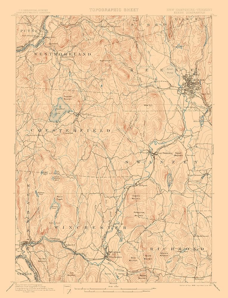 Keene New Hampshire Quad - USGS 1898 art print by USGS for $57.95 CAD