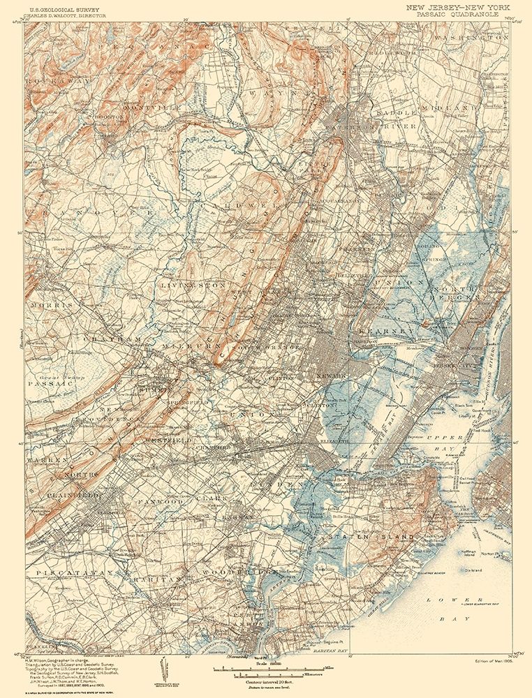 Passaic New Jersey New York Quad - USGS 1905 art print by USGS for $57.95 CAD