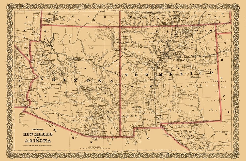 New Mexico, Arizona - Colton 1873 art print by Colton for $57.95 CAD