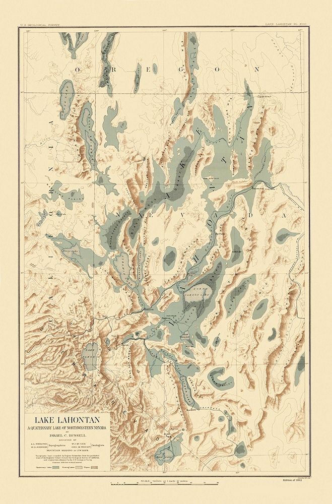 Lake Lahontan Nevada California - Bien 1892 art print by Bien for $57.95 CAD