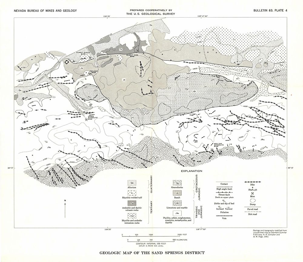 Sand Springs District Nevada Mines - USGS 1951 art print by USGS for $63.95 CAD