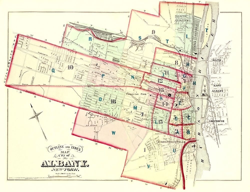 Albany New York Outline and Index - Hopkins 1876 art print by Hopkins for $57.95 CAD