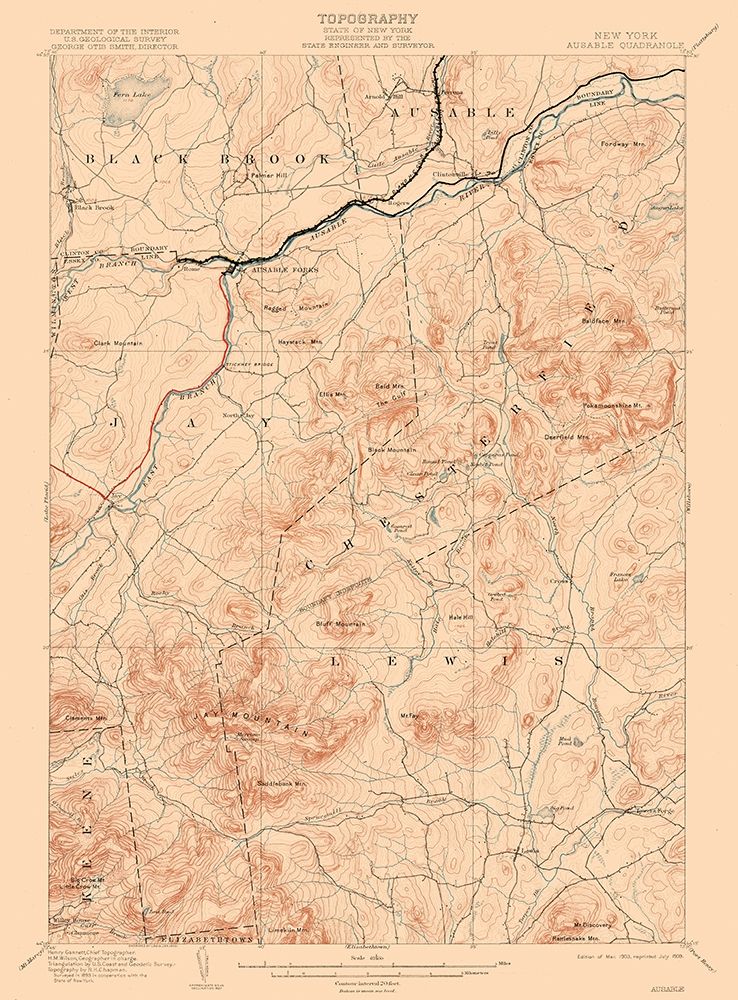 Ausable New York Quad - USGS 1903 art print by USGS for $57.95 CAD