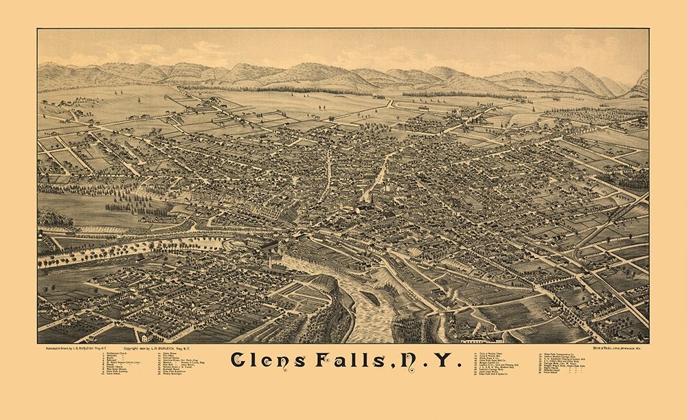 Glens Falls New York - Burleigh 1884  art print by Burleigh for $57.95 CAD