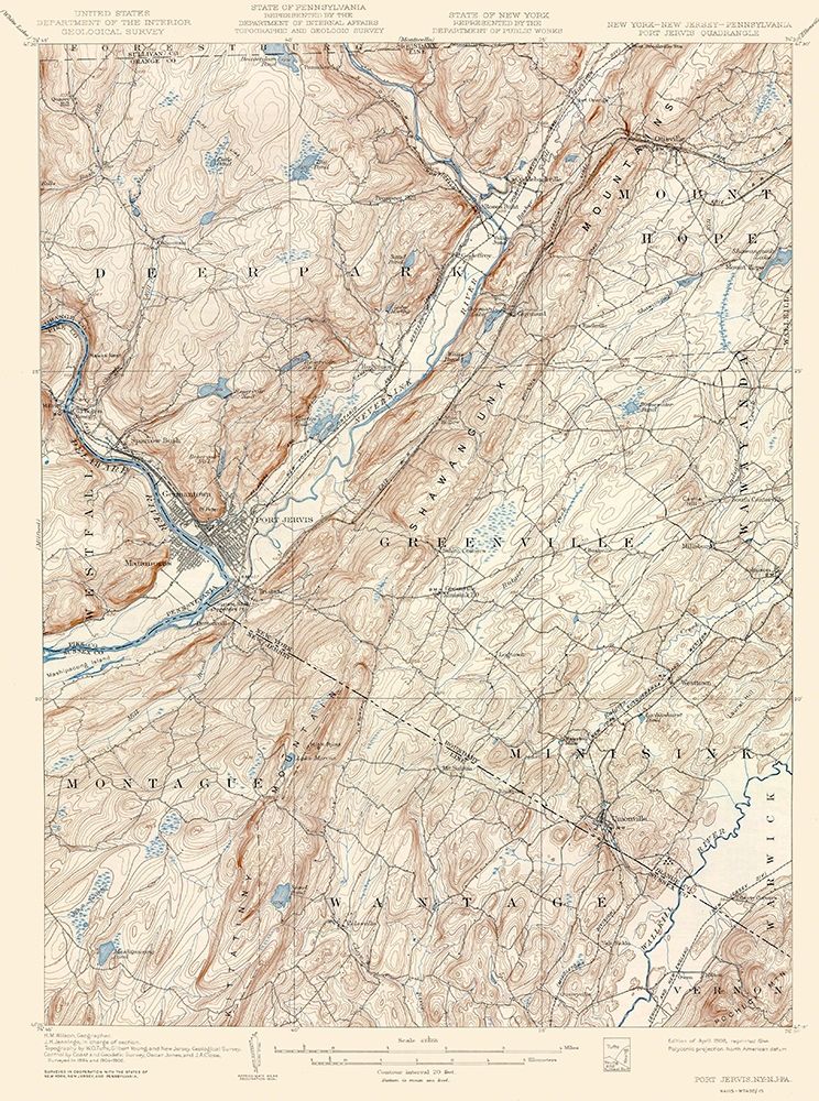 Port Jervis New York New Jersey Pennsylvania Quad art print by USGS for $57.95 CAD