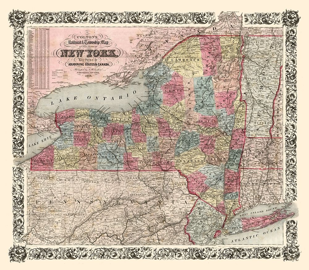 New York Railroads- Colton 1852  art print by Colton for $57.95 CAD