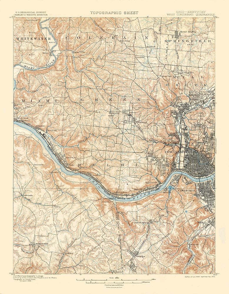 Cincinnati West Ohio Kentucky Quad - USGS 1900 art print by USGS for $57.95 CAD