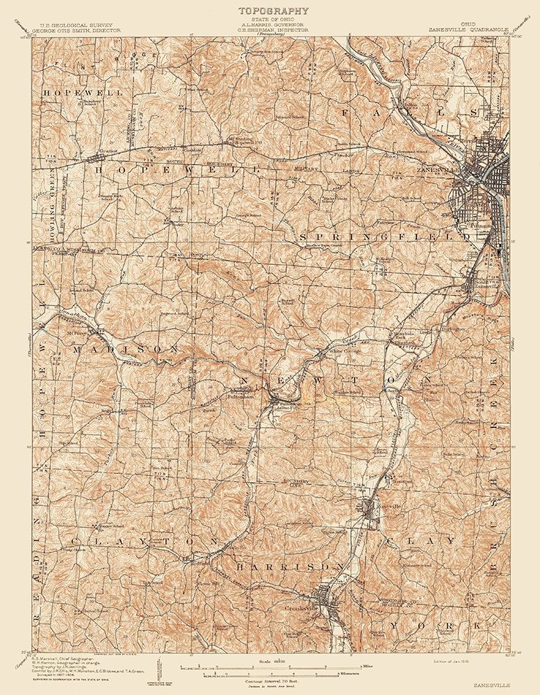 Zanesville Ohio Quad - USGS 1910 art print by USGS for $57.95 CAD