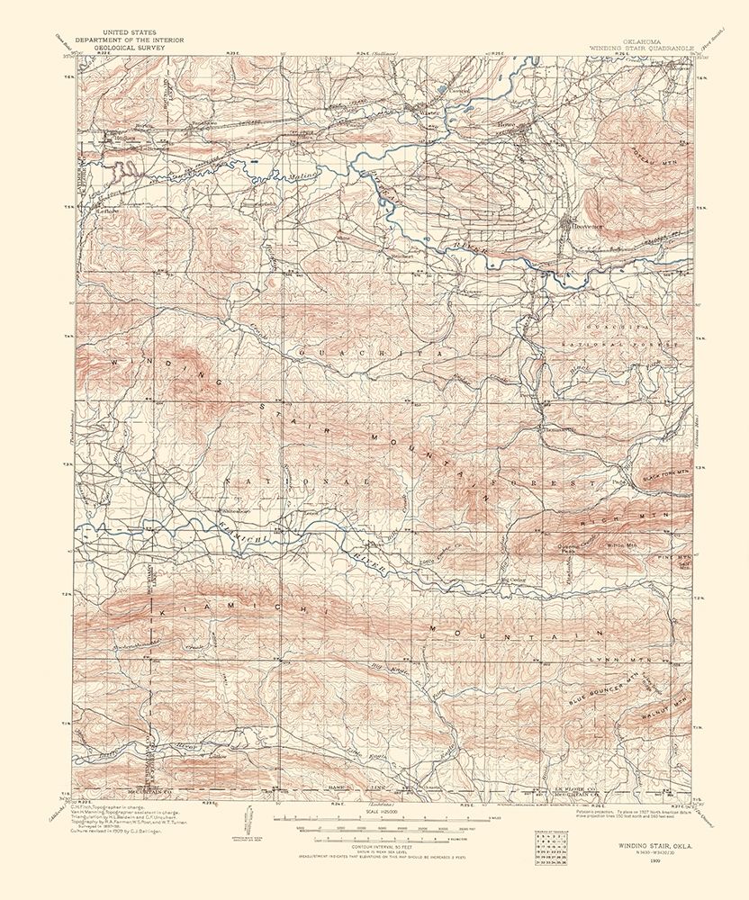 Winding Stair Oklahoma Quad - USGS 1960 art print by USGS for $63.95 CAD