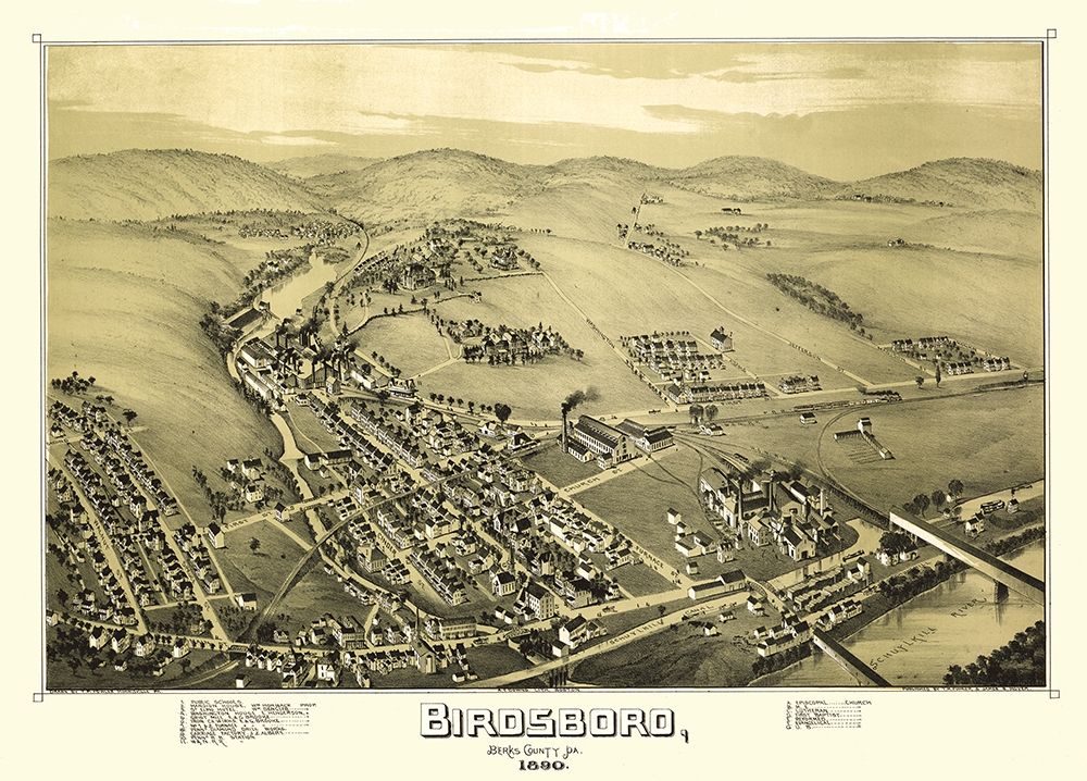 Birdsboro Pennsylvania - Downs 1890  art print by Downs for $57.95 CAD