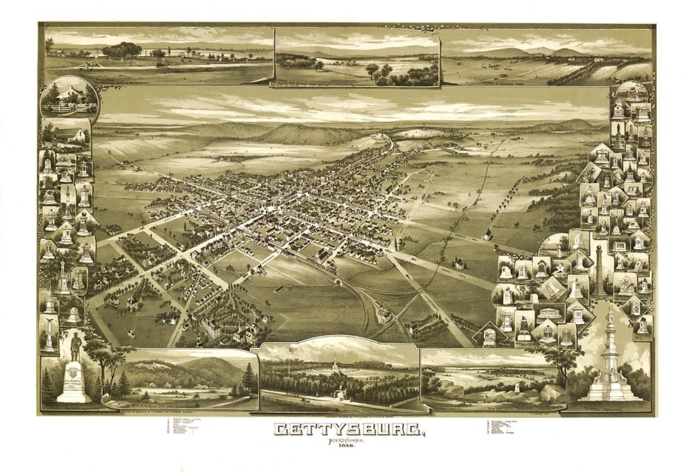 Gettysburg Pennsylvania - Downs 1888  art print by Downs for $57.95 CAD