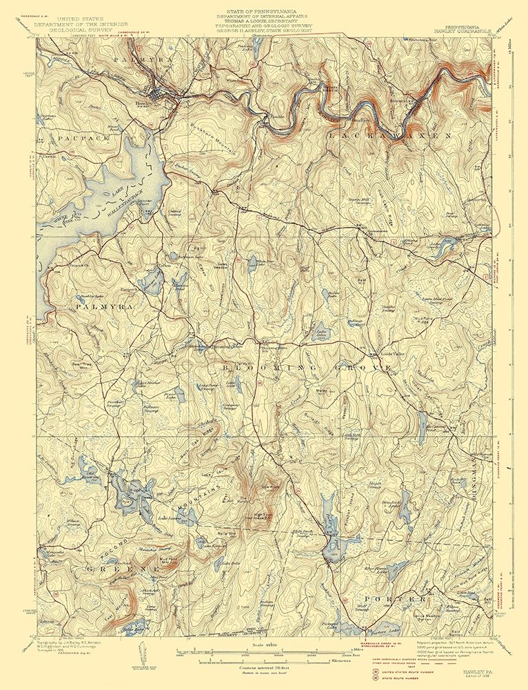 Hawley Pennsylvania Quad - USGS 1938 art print by USGS for $57.95 CAD