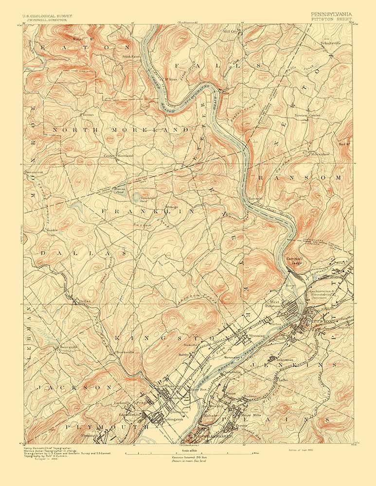 Pittston Pennsylvania Sheet - USGS 1893 art print by USGS for $57.95 CAD