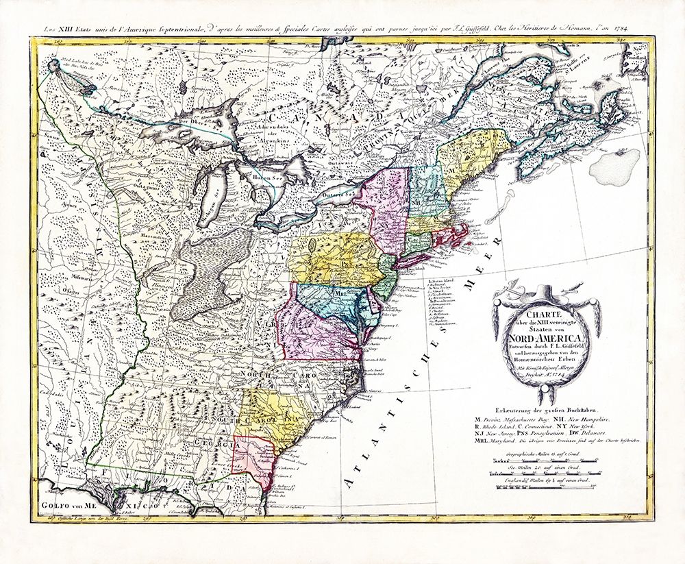 Chart United States North America - Homann 1784 art print by Homann for $63.95 CAD