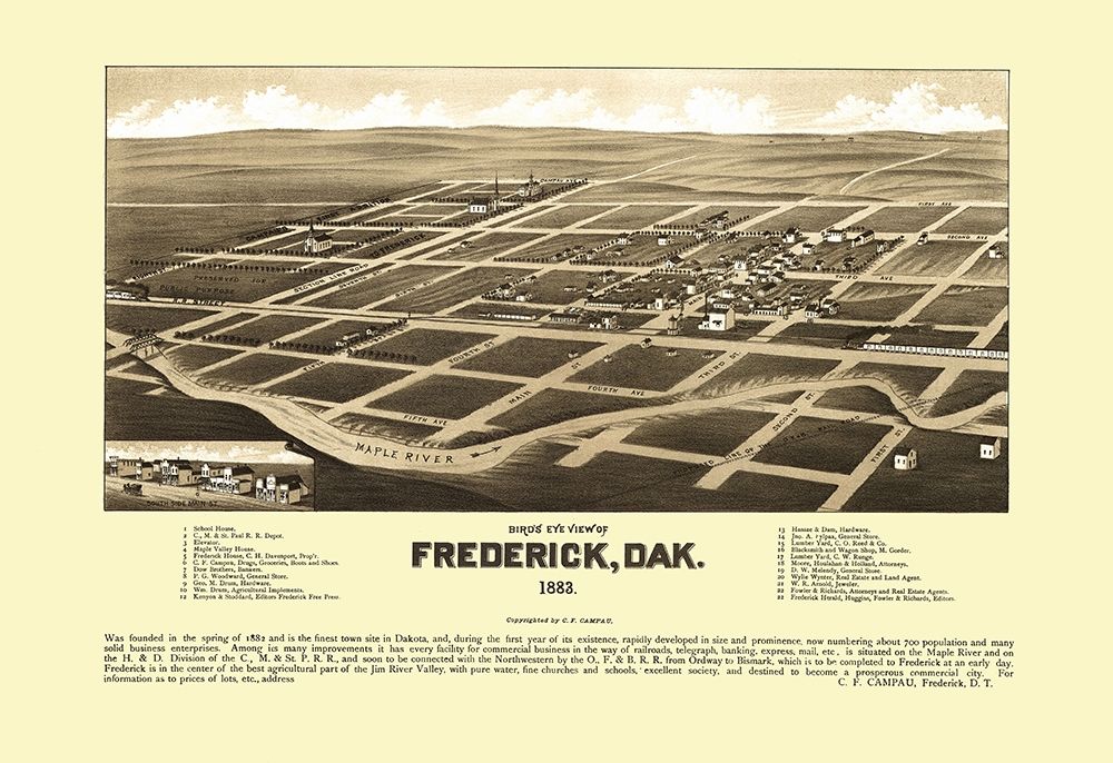 Frederick South Dakota - Campau 1883 art print by Campau for $57.95 CAD