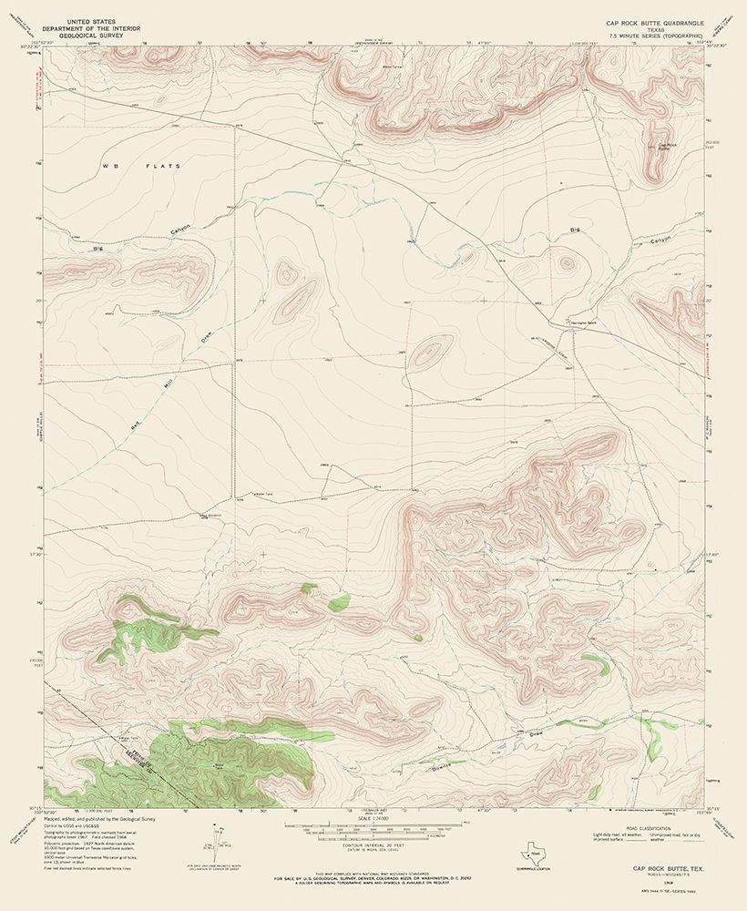 Cap Rock Butte Texas Quad - USGS 1968 art print by USGS for $63.95 CAD