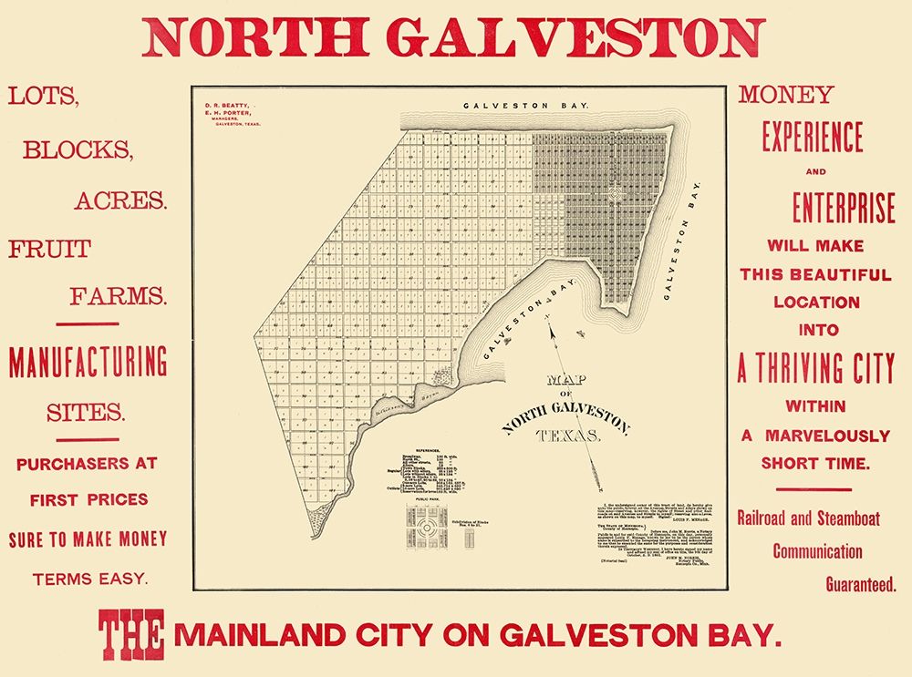 North Galveston Texas Plat - City Of Galveston art print by City Of Galveston for $57.95 CAD
