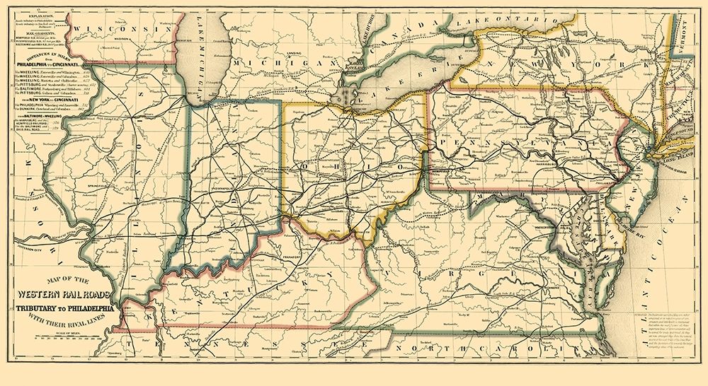 Western Railroads, Tributary to Philadelphia 1851 art print by Williams for $57.95 CAD