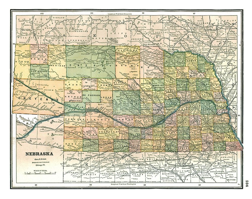 Nebraska - Johnson 1888 art print by Johnson for $57.95 CAD