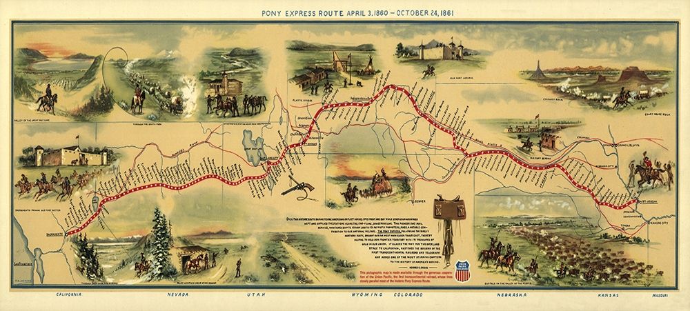 Pony Express Route April 3, 1860 art print by Jackson for $57.95 CAD