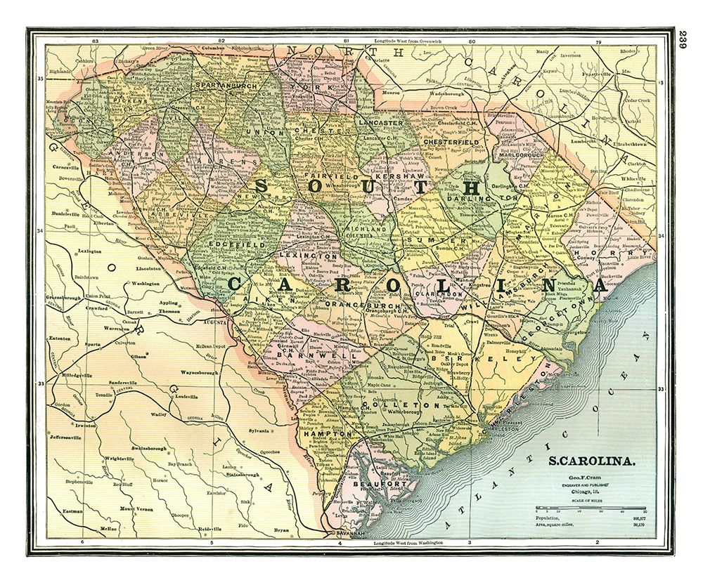South Carolina - Johnson 1888 art print by Johnson for $57.95 CAD