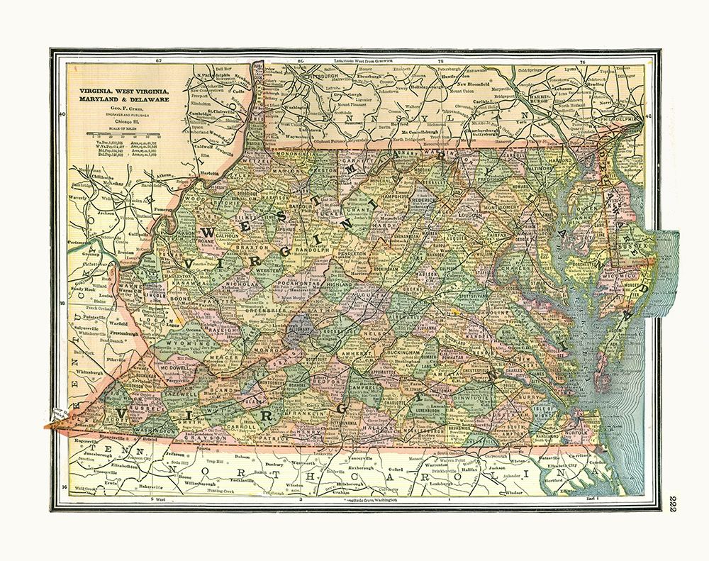 Virginia, Maryland, Delaware - Johnson 1888 art print by Johnson for $57.95 CAD
