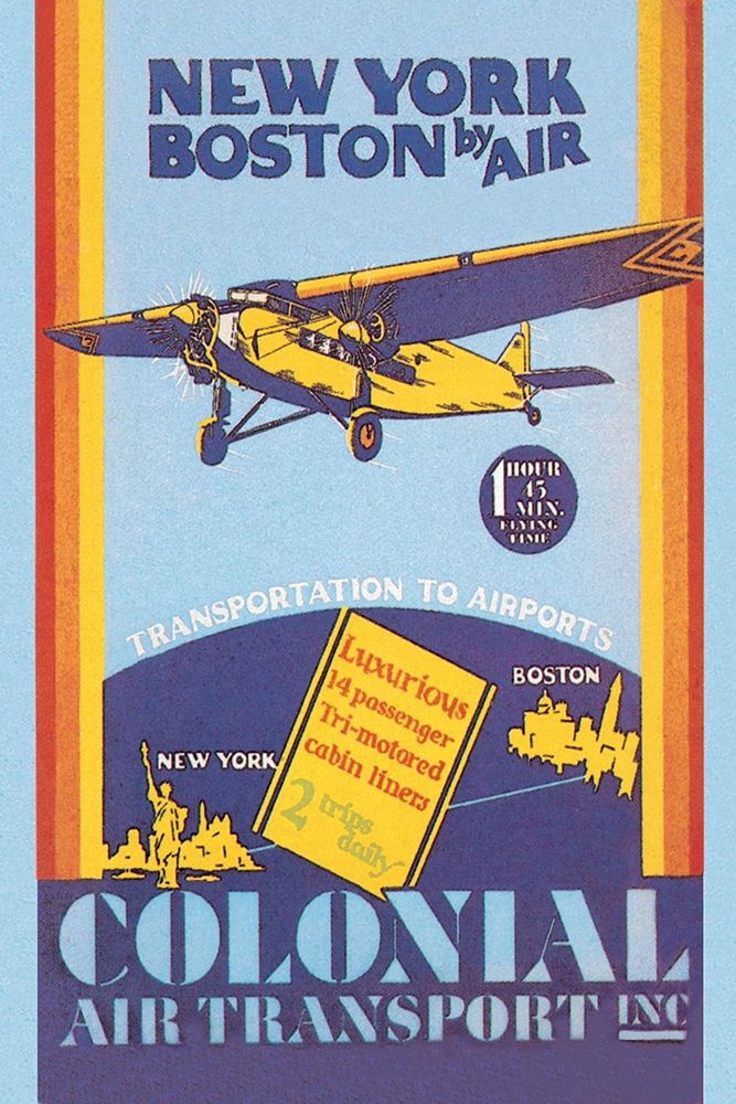 Colonial Air Transport - New York to Boston by Air art print by Unknown for $57.95 CAD