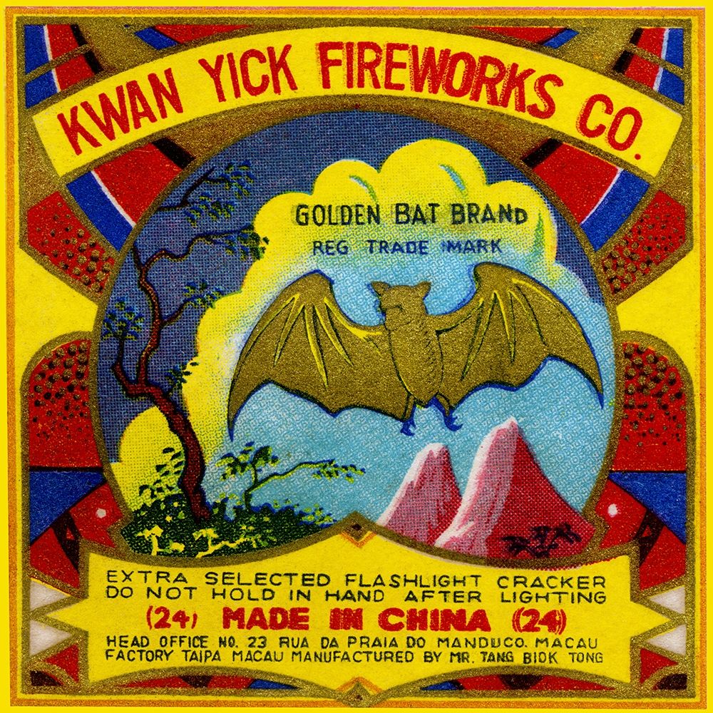Kwan Yick Fireworks Co. Golden Bat Brand art print by Unknown for $57.95 CAD