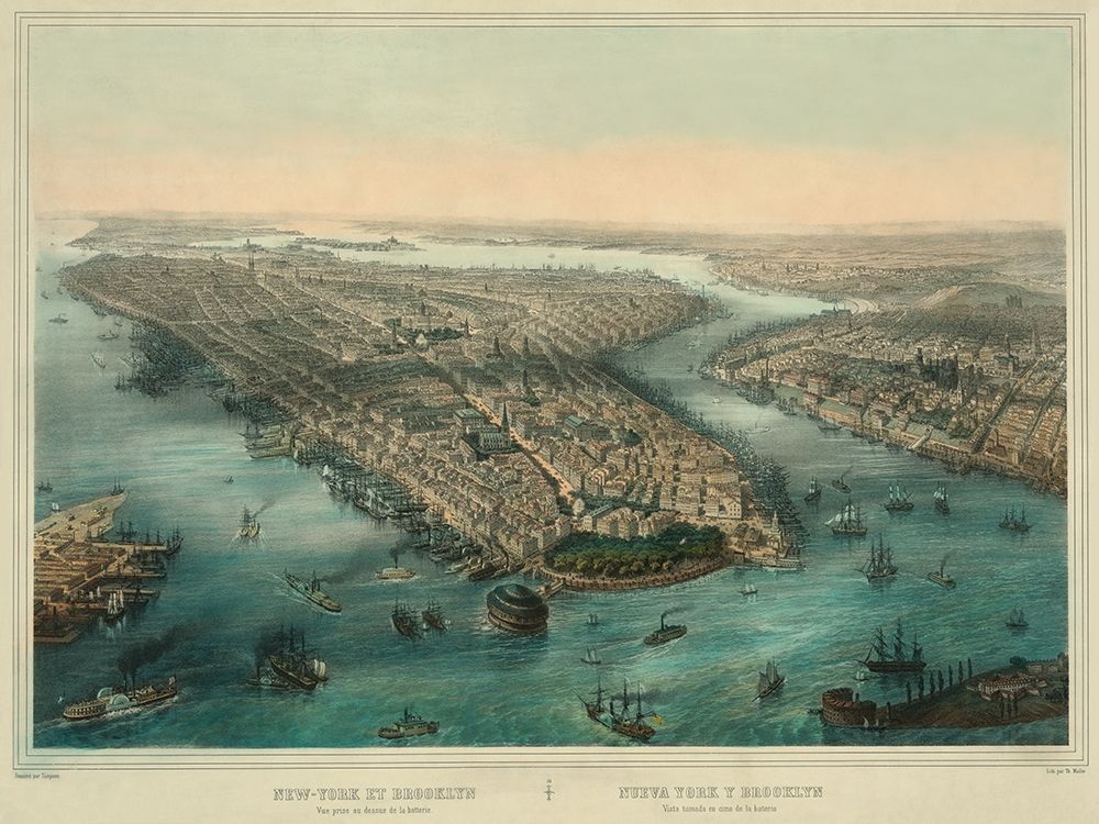 Birds-eye view of Manhattan, New York art print by Unknown for $57.95 CAD