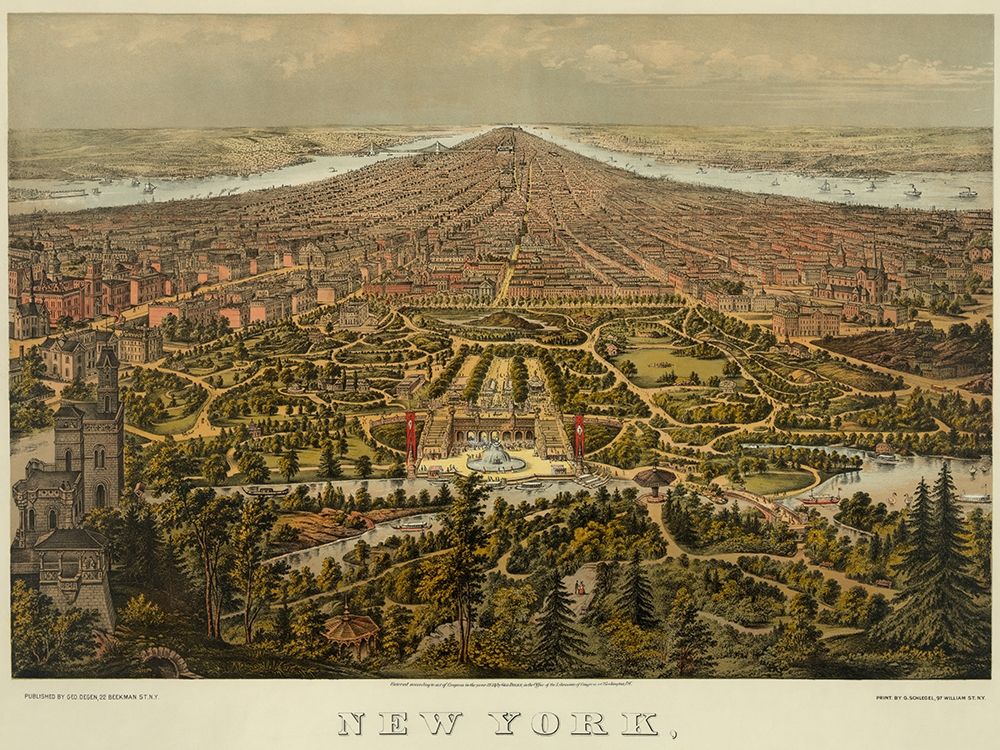 Birds-eye view of Manhattan, New York art print by Unknown for $57.95 CAD